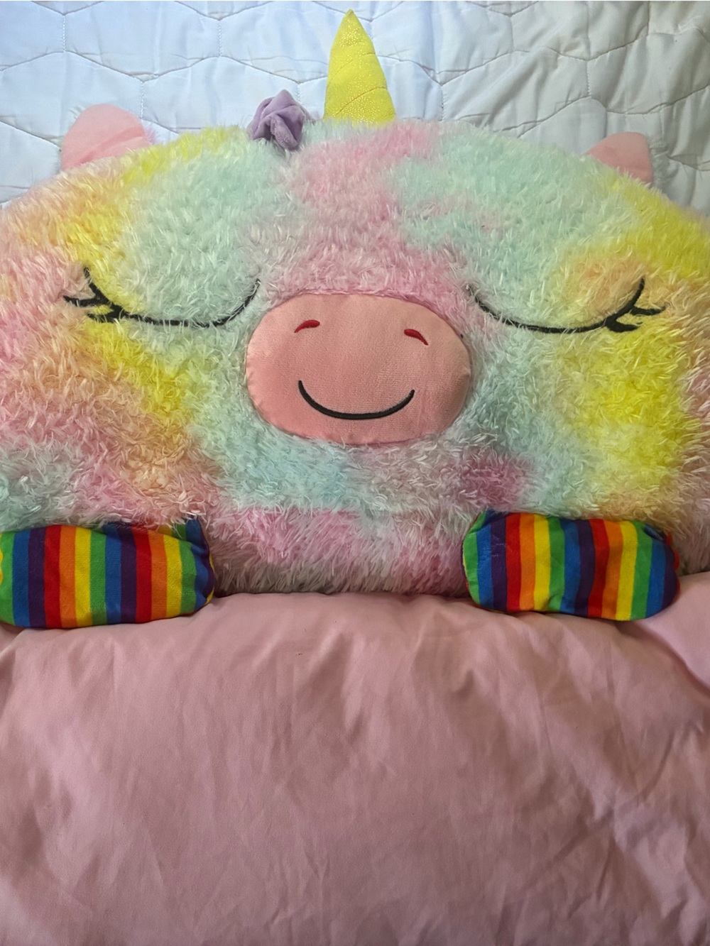 Plush Rainbow Unicorn Kids Pillow - Pink Multicolor